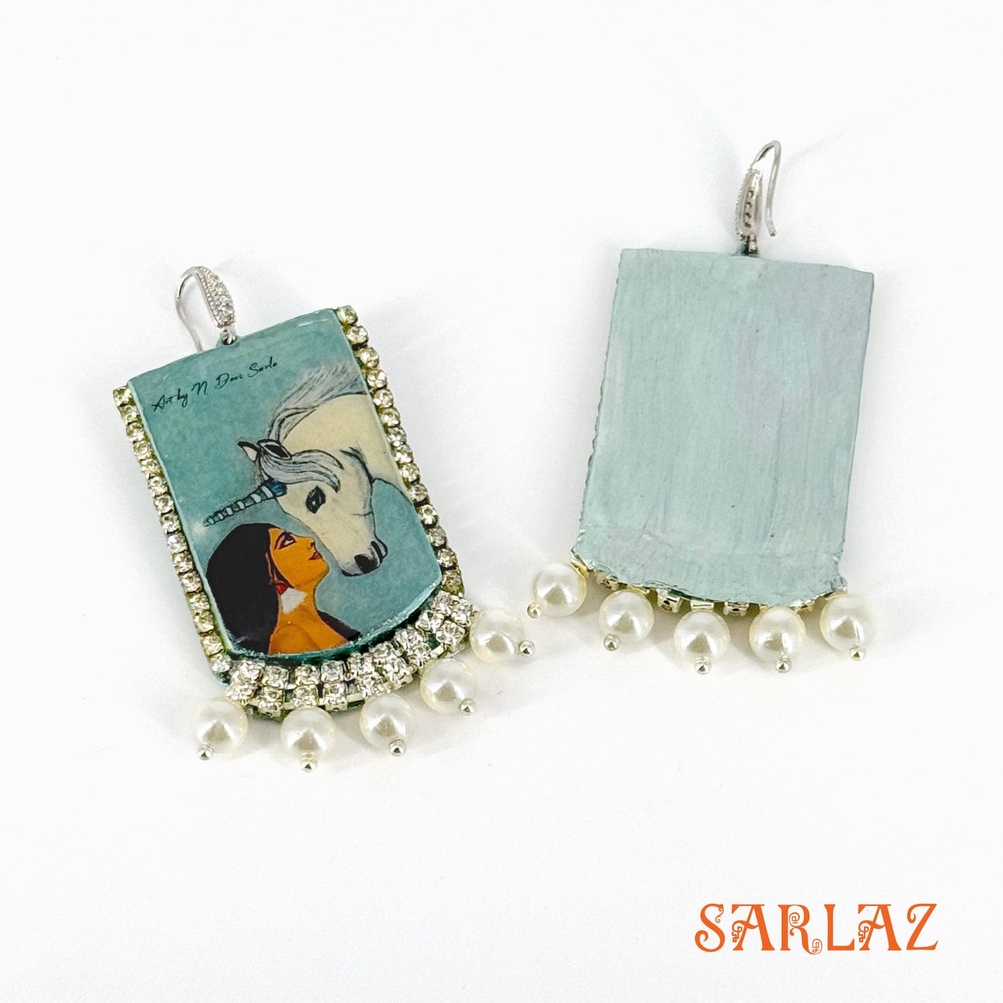 Anjanee – Badge Frame Pearl Setting — Unicorn earrings