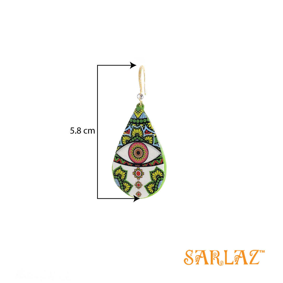 Green Apotropaic Eye design earrings — Pattern theme jewellery