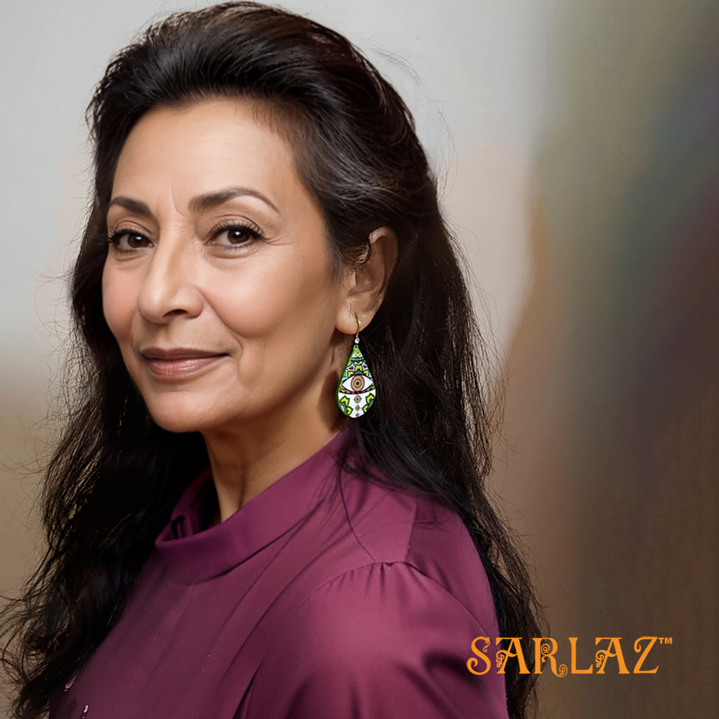 Green Apotropaic Eye design earrings — Pattern theme jewellery