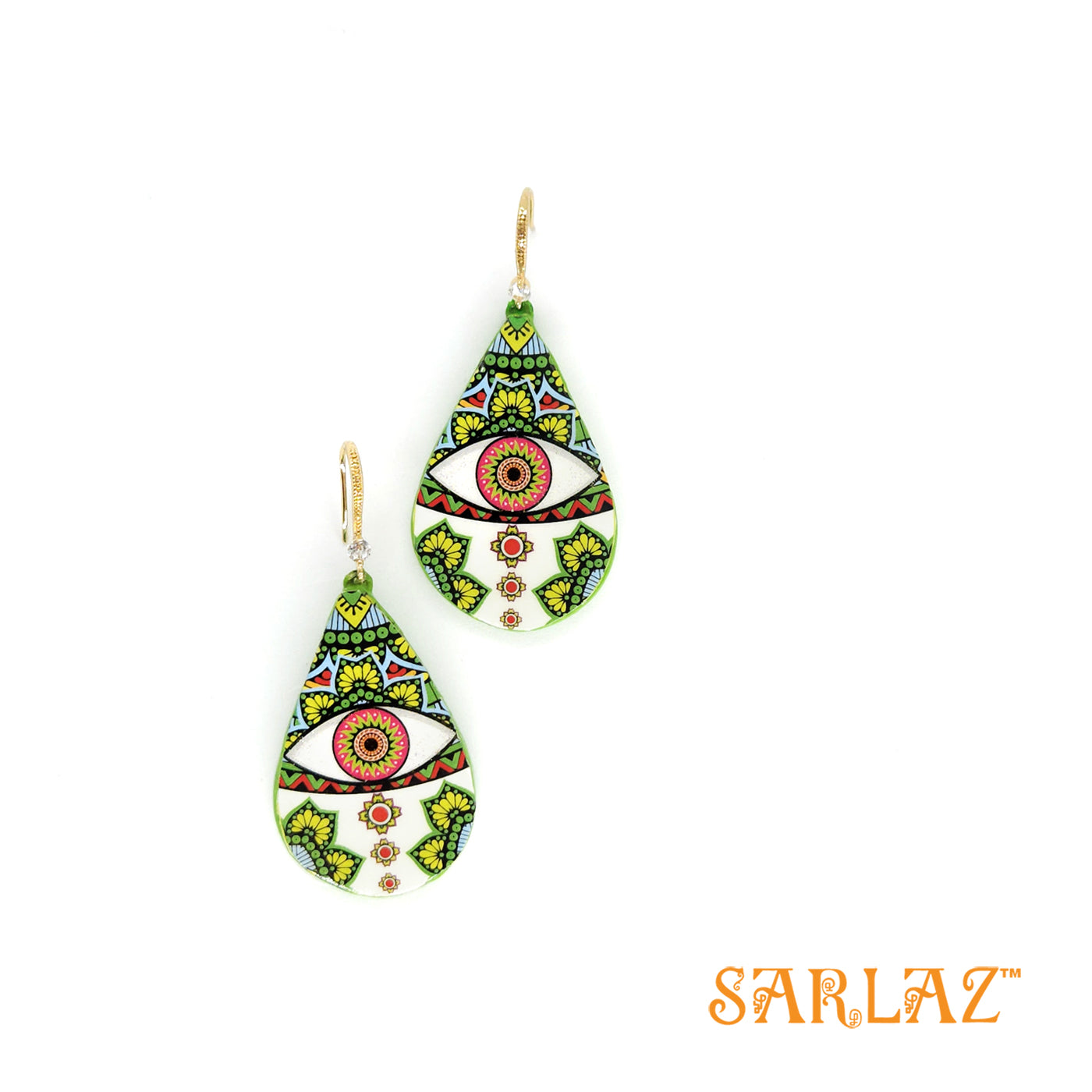 Green Apotropaic Eye design earrings — Pattern theme jewellery