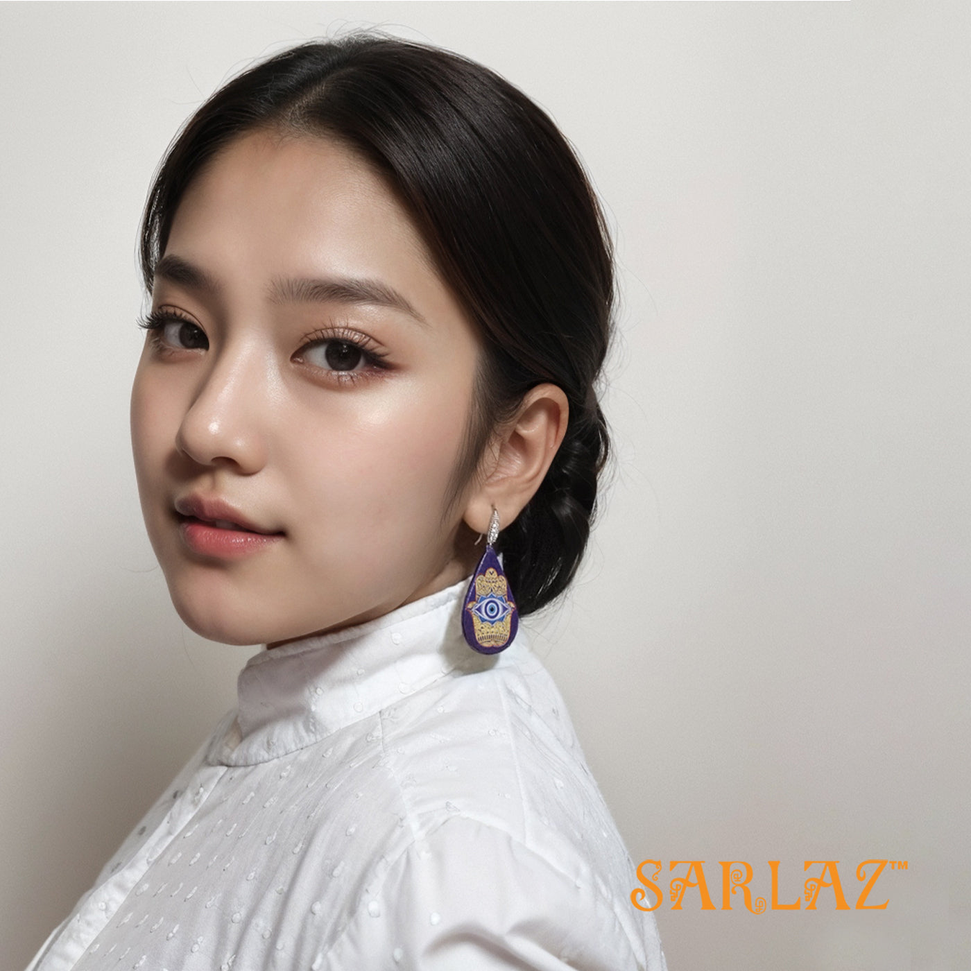 Blue base Hamsa - Eyes of Protection teardrop design — Pattern theme jewellery