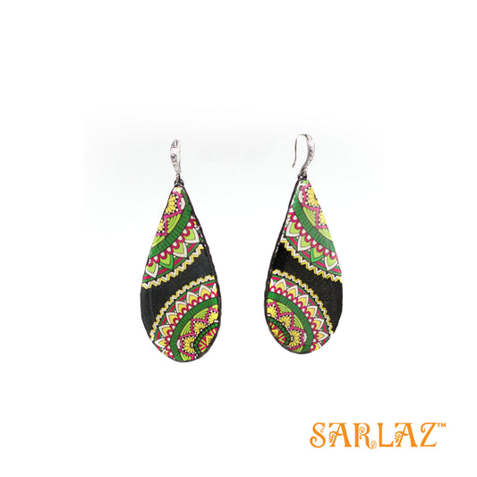 Chakra wrap black and green earrings — Pattern theme jewellery