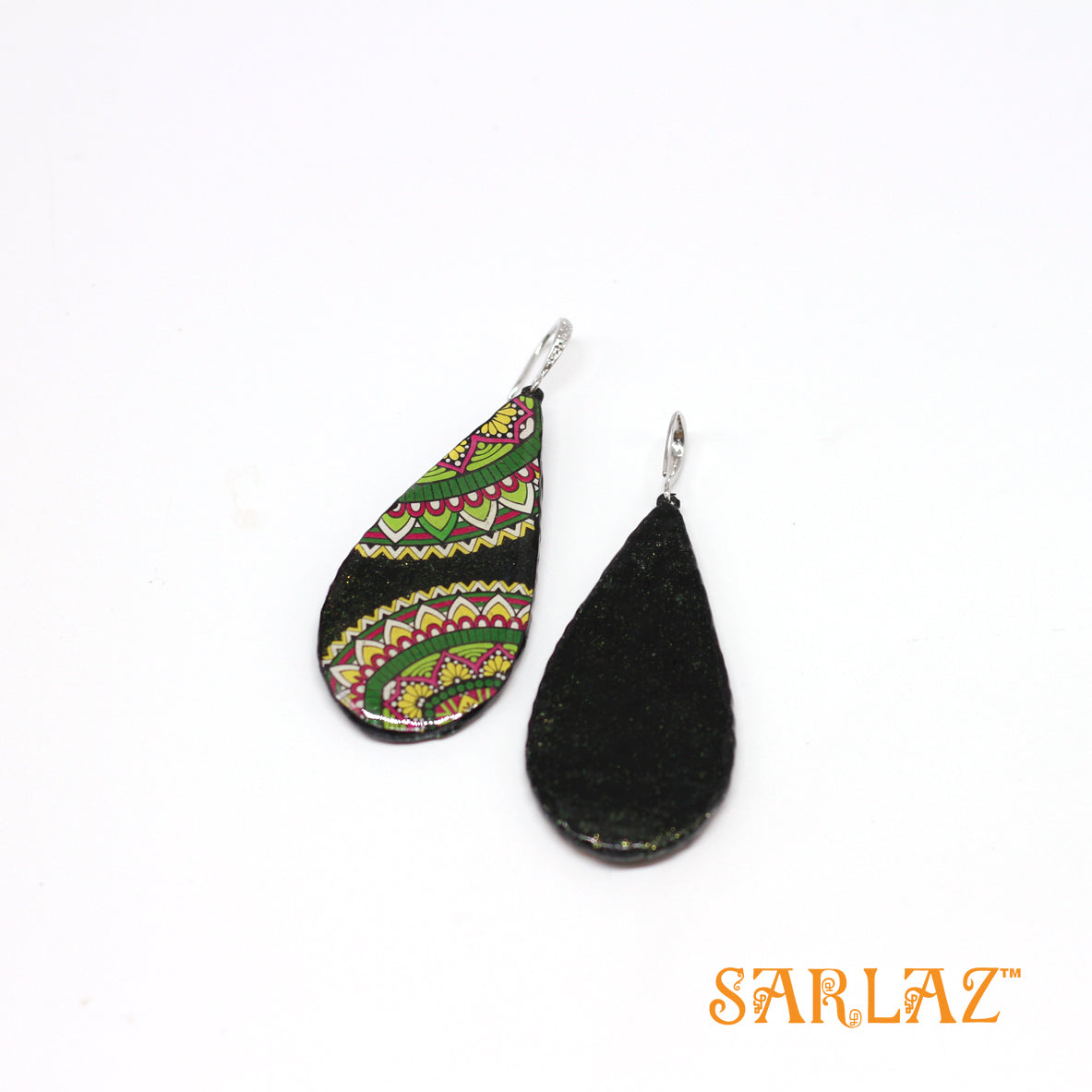 Chakra wrap black and green earrings — Pattern theme jewellery