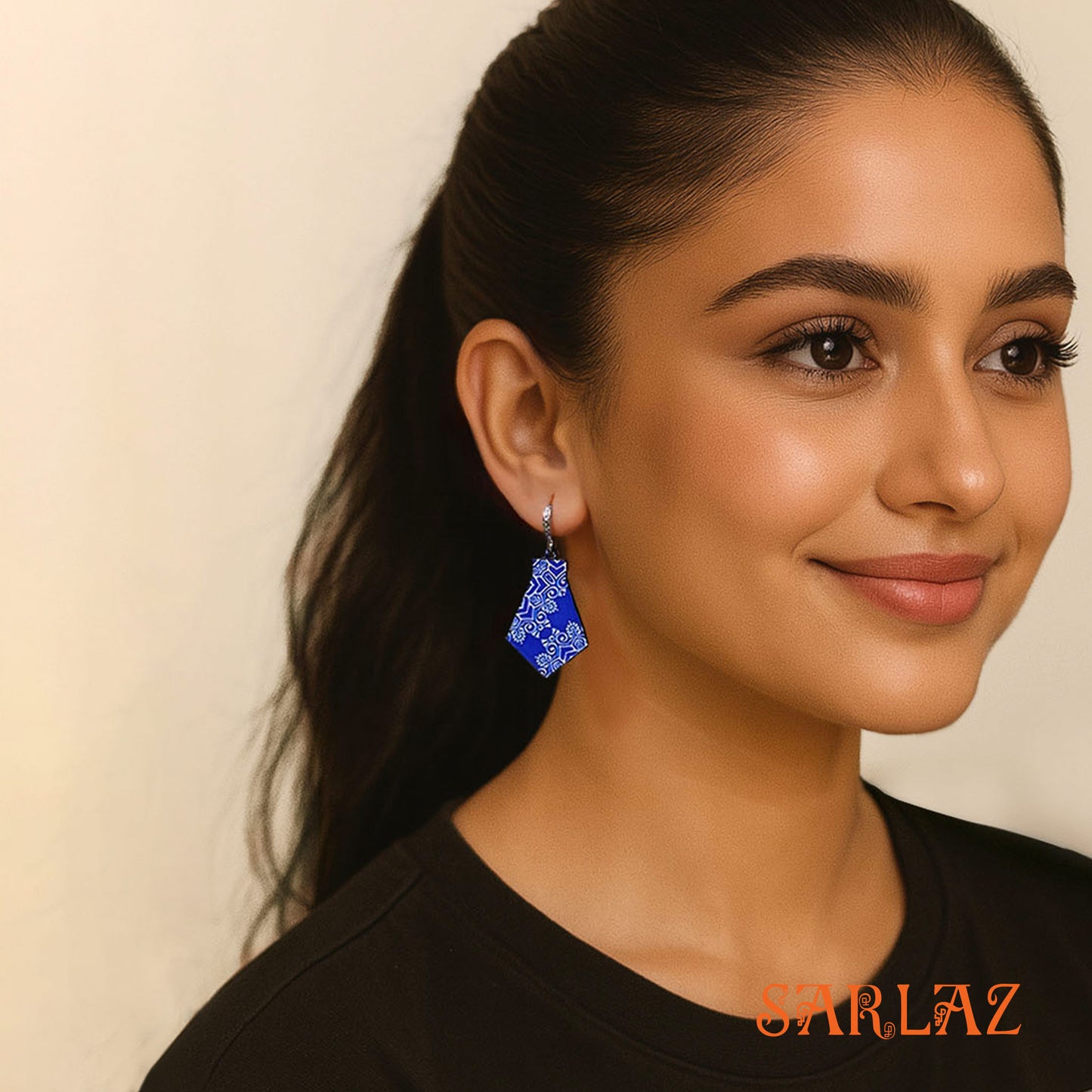 Cobalt Echo — Wood Earrings