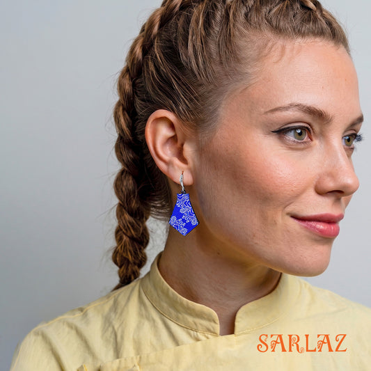 Cobalt Echo — Wood Earrings