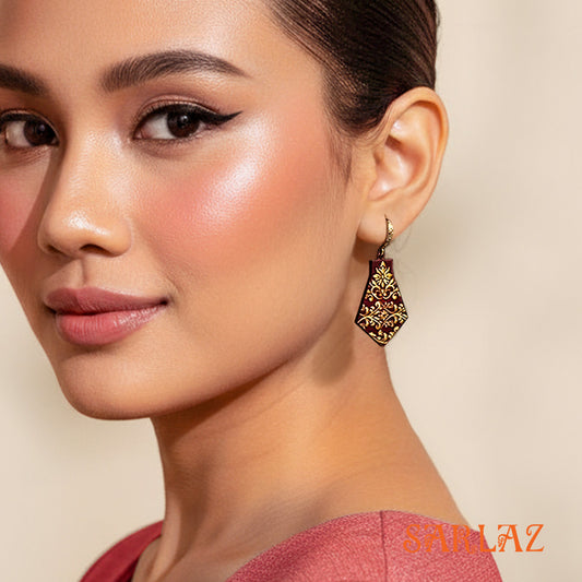 Crimson Crest — Wood Earrings