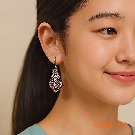 Garnet Bloom — Wood Earrings