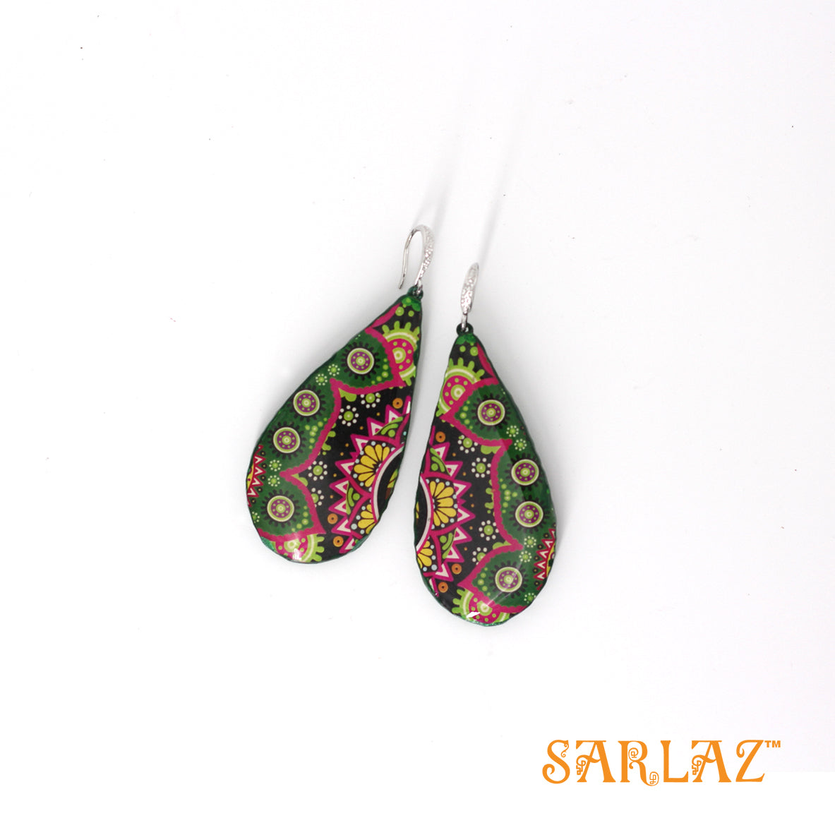 Harial black and green pattern earrings — Pattern theme jewellery