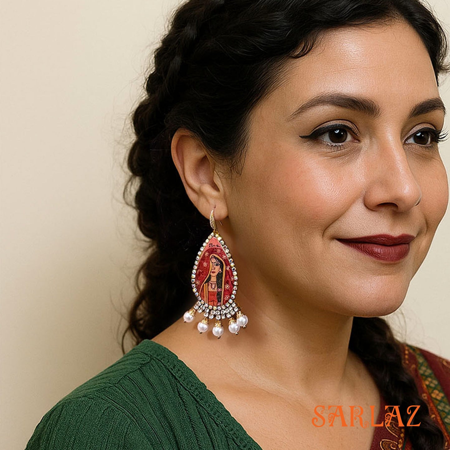 Mangalya —Teardrop Frame Pearl Setting — Bride Art earrings