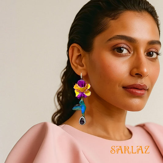 Nectar Grace Hummingbird Earrings — Nature Theme — Bird Statement earrings