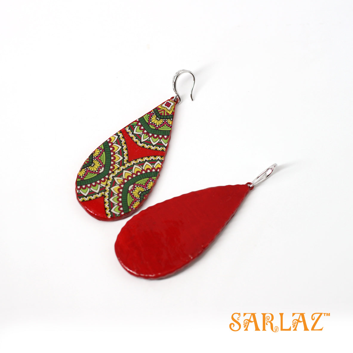 Renee Red Green wrap pattern Teardrop Earrings — Pattern theme jewellery