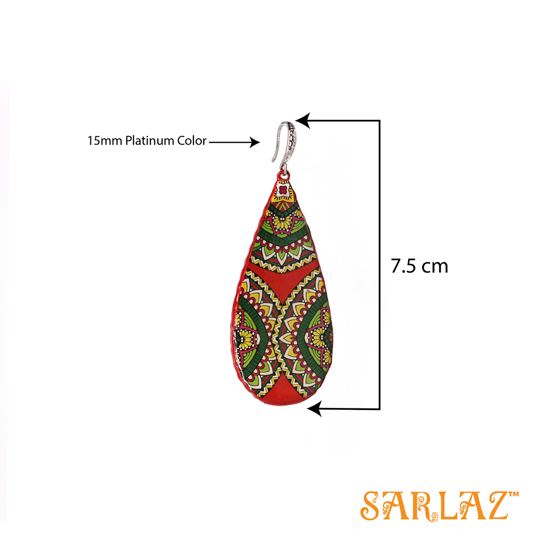 Renee Red Green wrap pattern Teardrop Earrings — Pattern theme jewellery