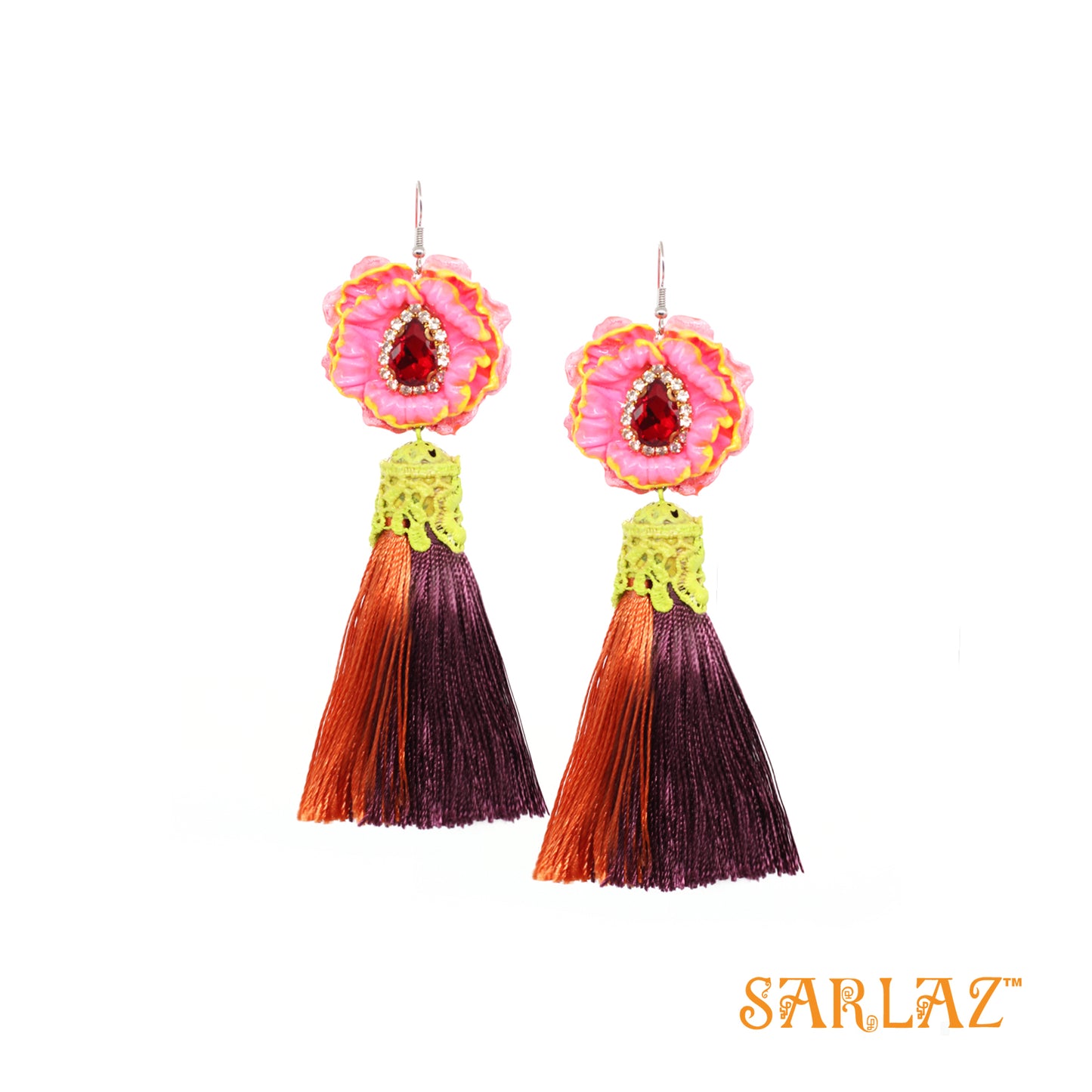 Tangerine Twilight Tassels — Flower Statement Earrings — Tassel Earrings