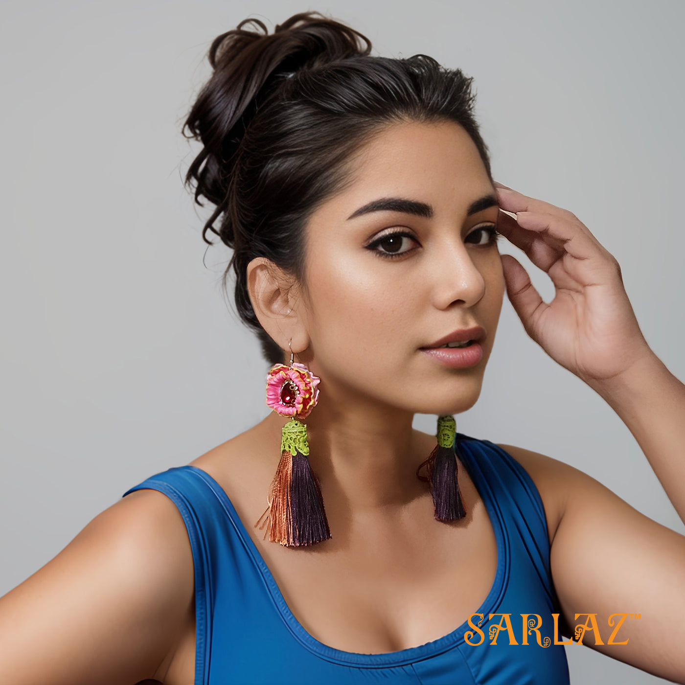 Tangerine Twilight Tassels — Flower Statement Earrings — Tassel Earrings