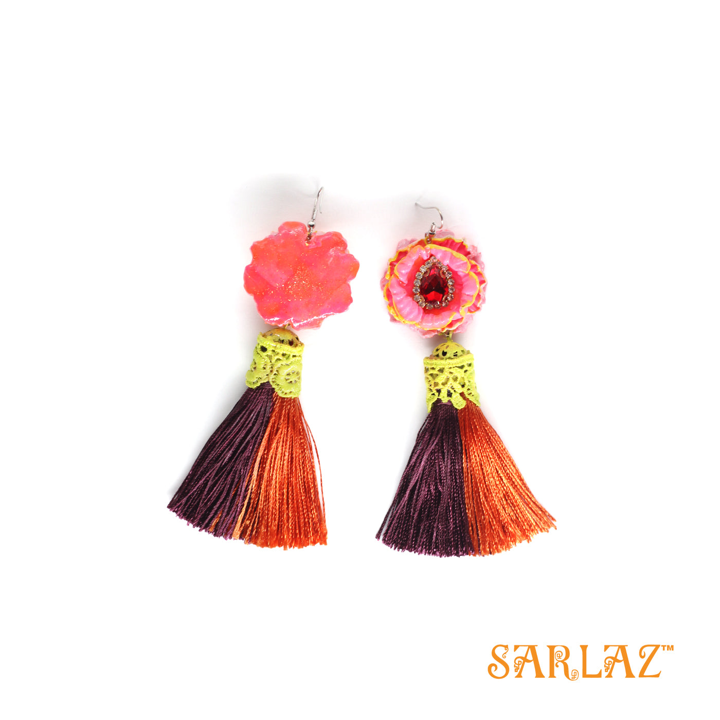 Tangerine Twilight Tassels — Flower Statement Earrings — Tassel Earrings