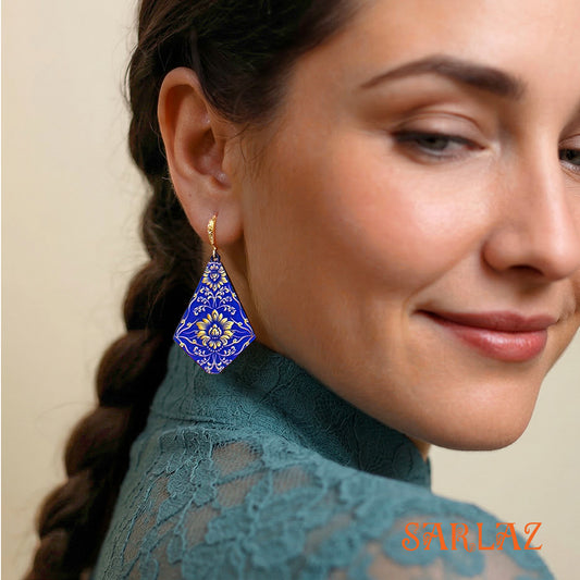 Sapphire Blossom — Wood Earrings