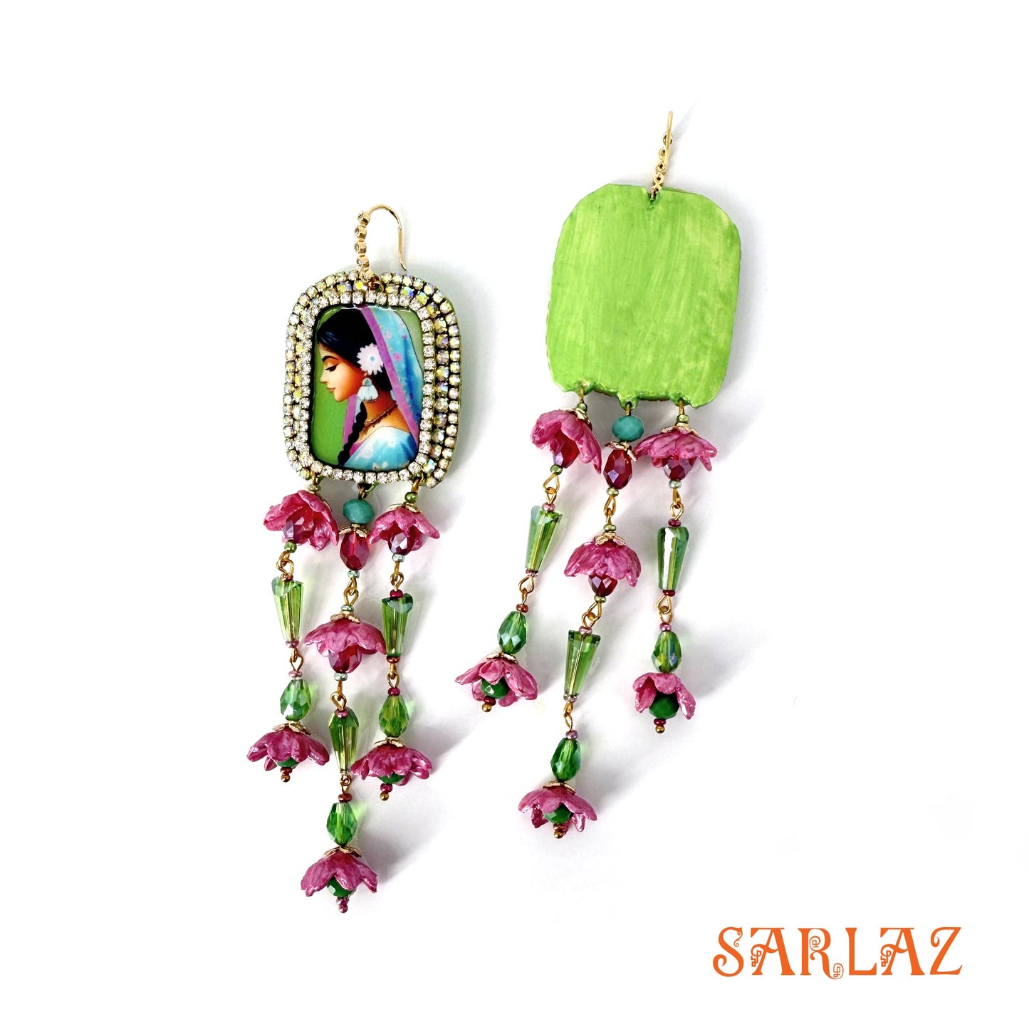Timeless Poise — Floral Tassel Frame — Woman Art Earrings