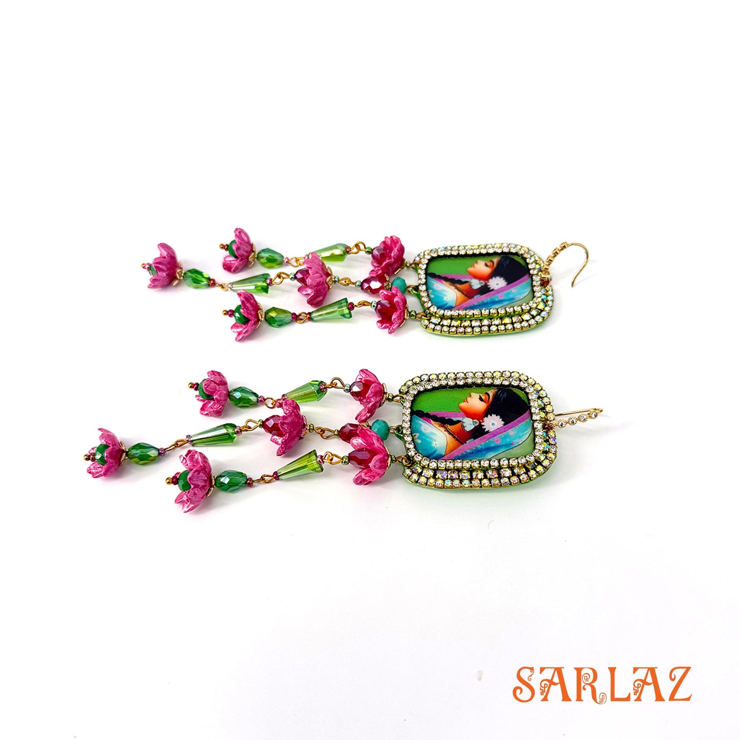 Timeless Poise — Floral Tassel Frame — Woman Art Earrings