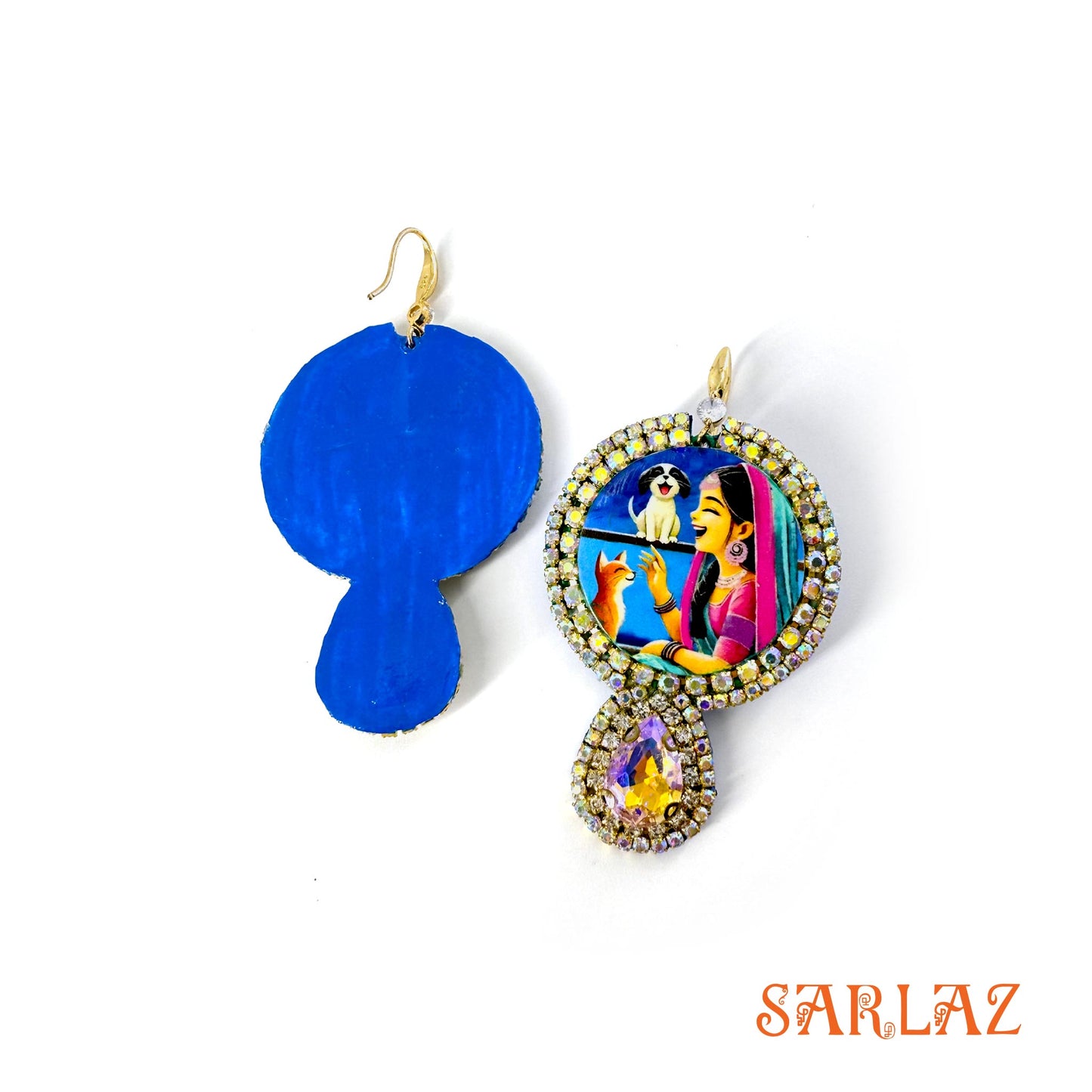 Window Whimsy — Circle Stone-Studded Setting — Puppy and Kitty Art