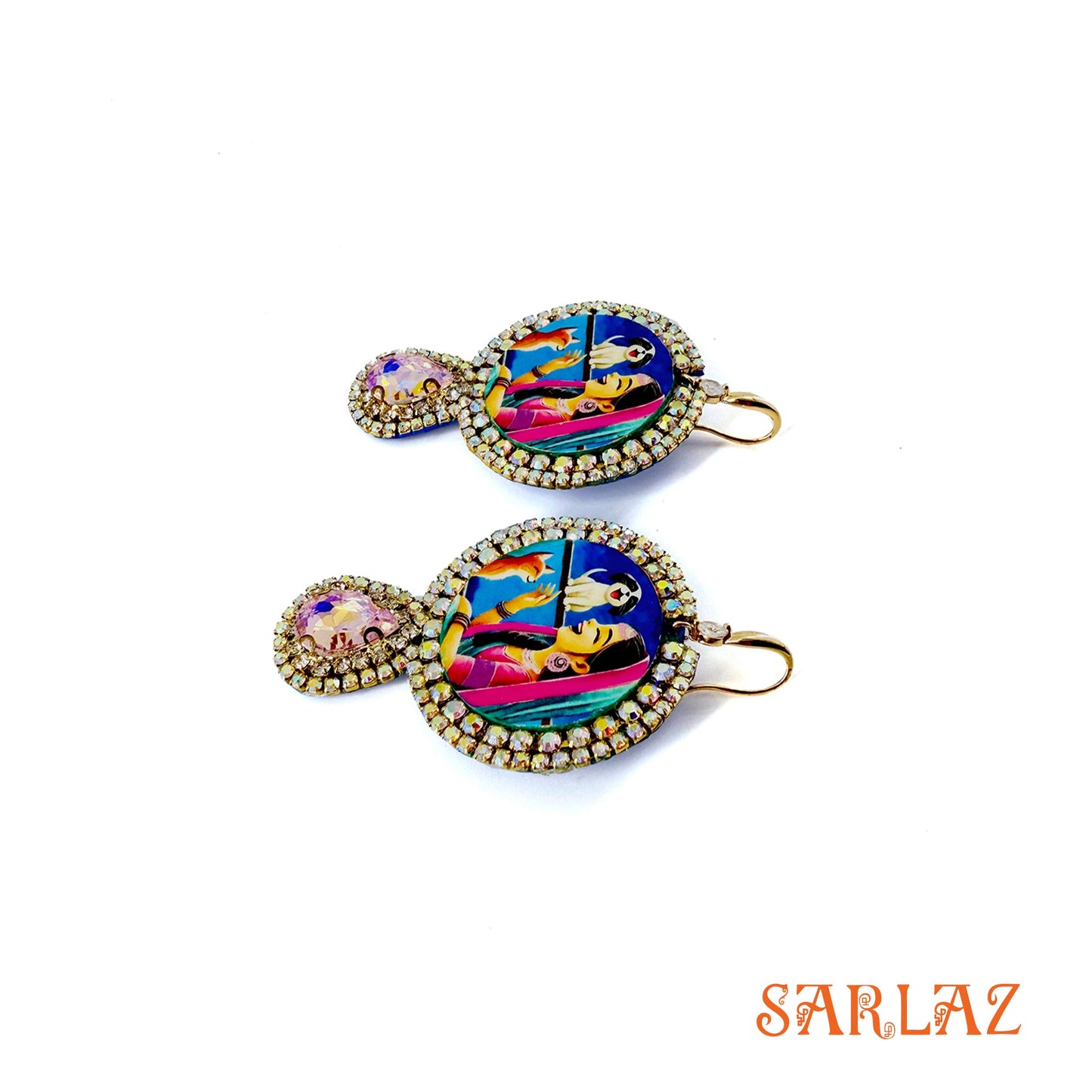 Window Whimsy — Circle Stone-Studded Setting — Puppy and Kitty Art