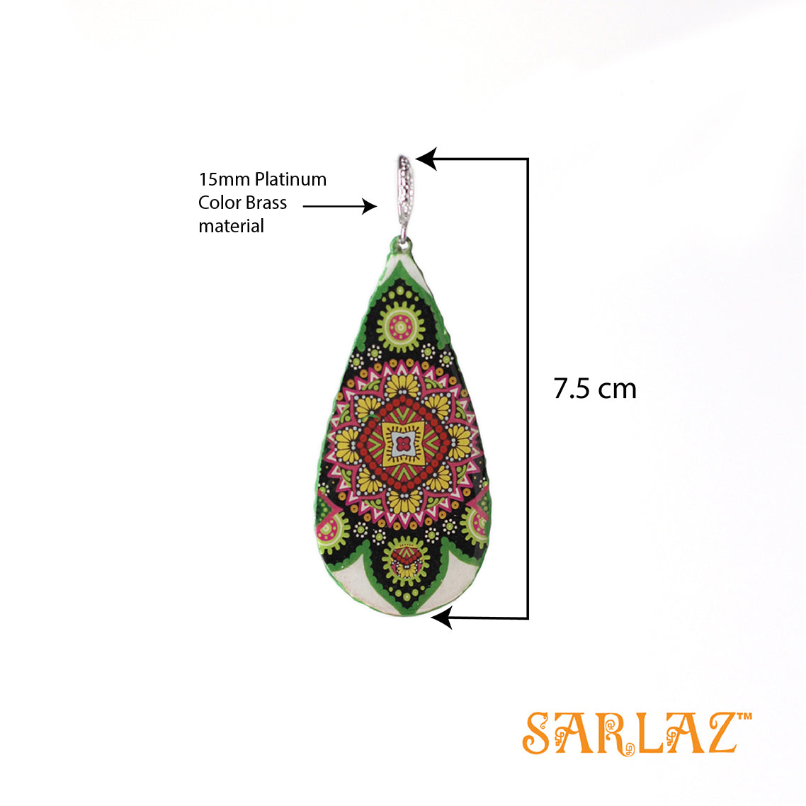 Winika white base green floral earrings — Pattern theme jewellery