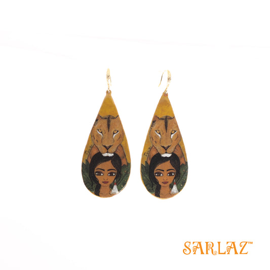 Kalyanee — Teardrop Shape — Lioness Art Earrings