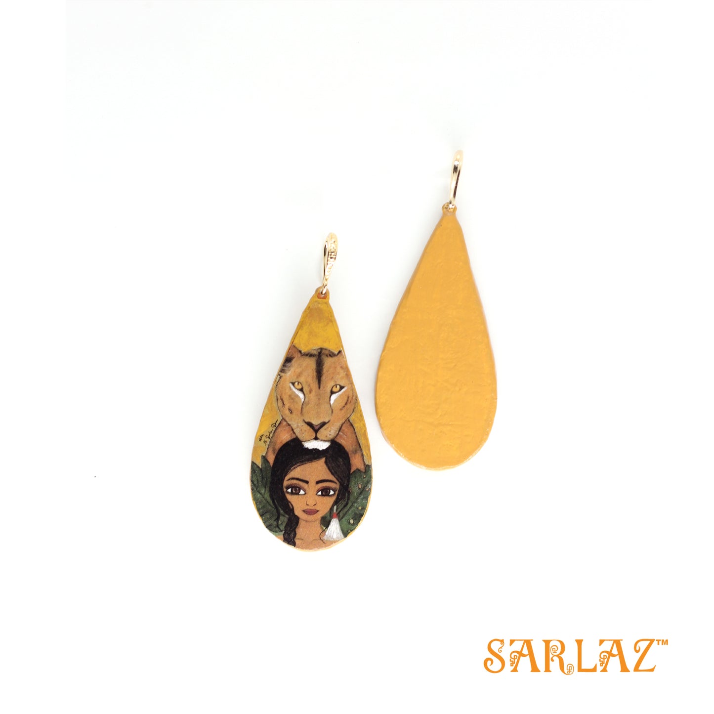 Kalyanee — Teardrop Shape — Lioness Art Earrings