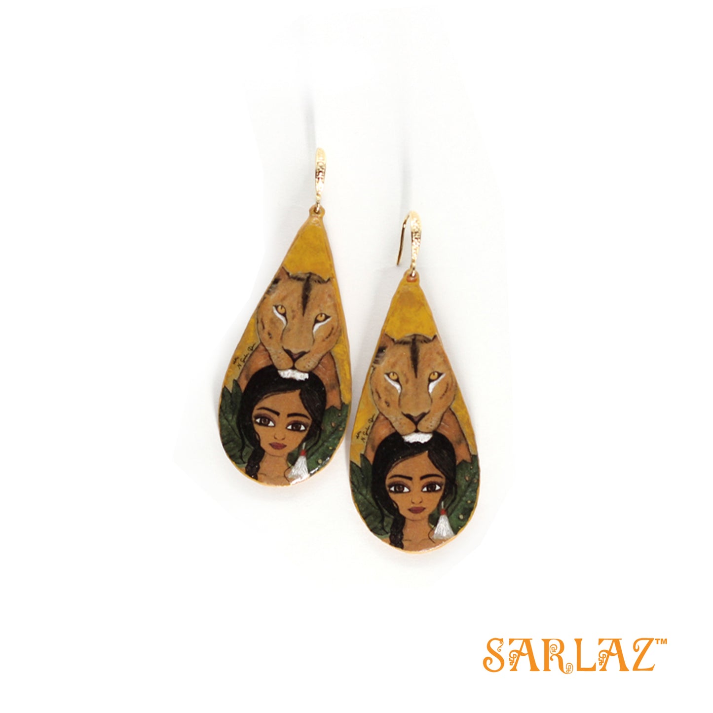 Kalyanee — Teardrop Shape — Lioness Art Earrings