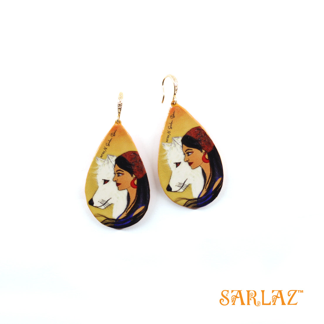 Akira — Teardrop Shape  — White Wolf Art Earrings
