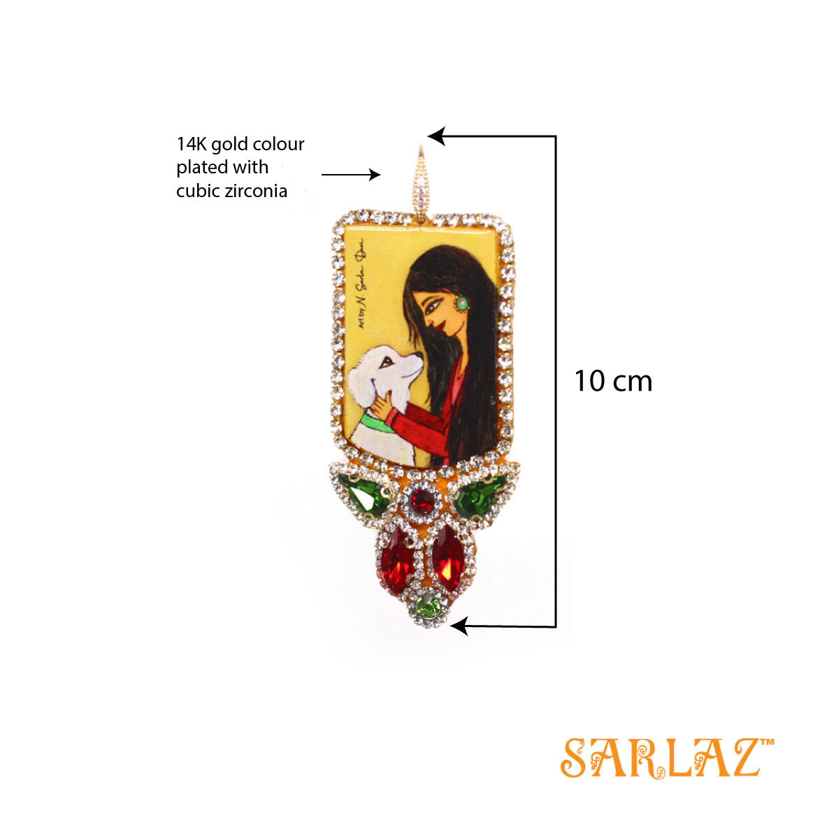 Denara — Badge Shape Rhinestone Embellishment — Dog Art Earrings