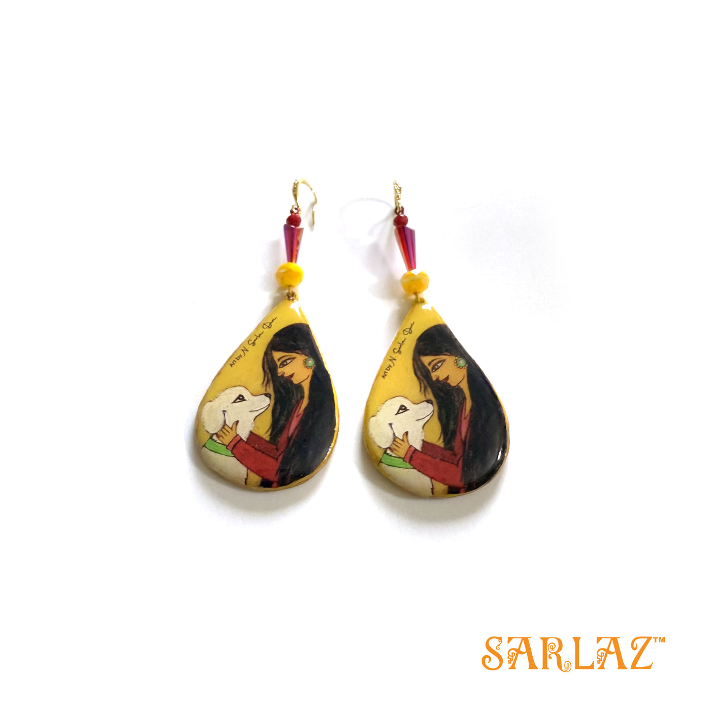 Denara — Teardrop Shape Dangle earrings — Dog Art Earrings