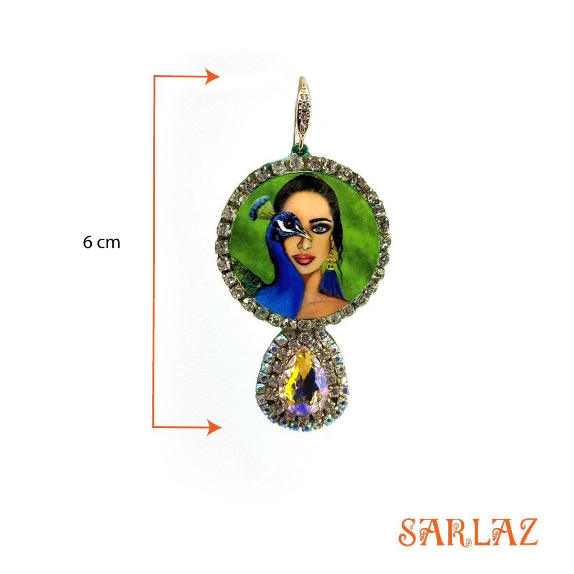 Gaze of Seranda — Round Gemstone Frame — Peacock Art Earrings