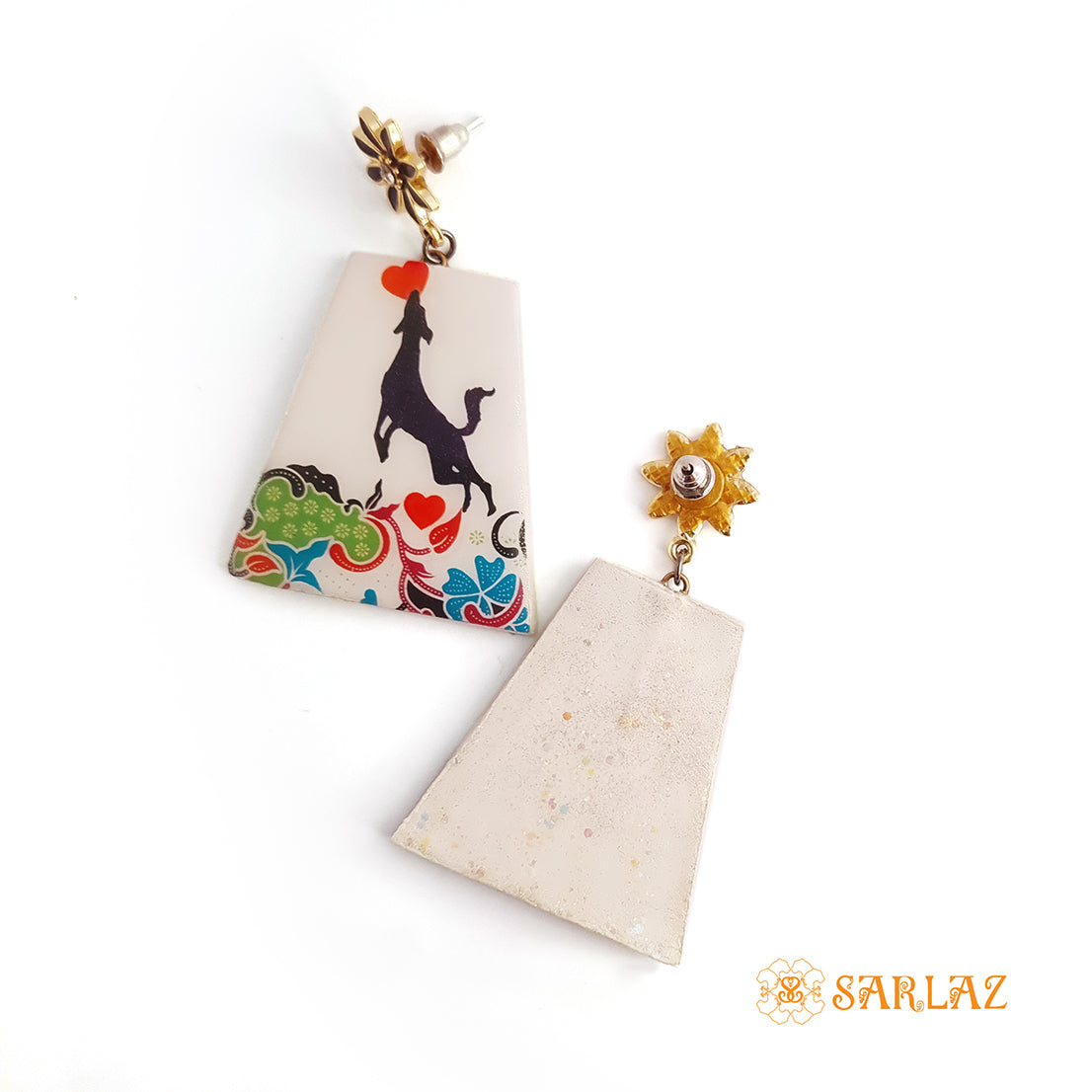 Grateful Heart Trapezium Shape Art earrings — Dog lovers Statement earrings — Dog Art