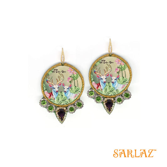 Harina — Circle shape Embellishment — Deer Art Earrings