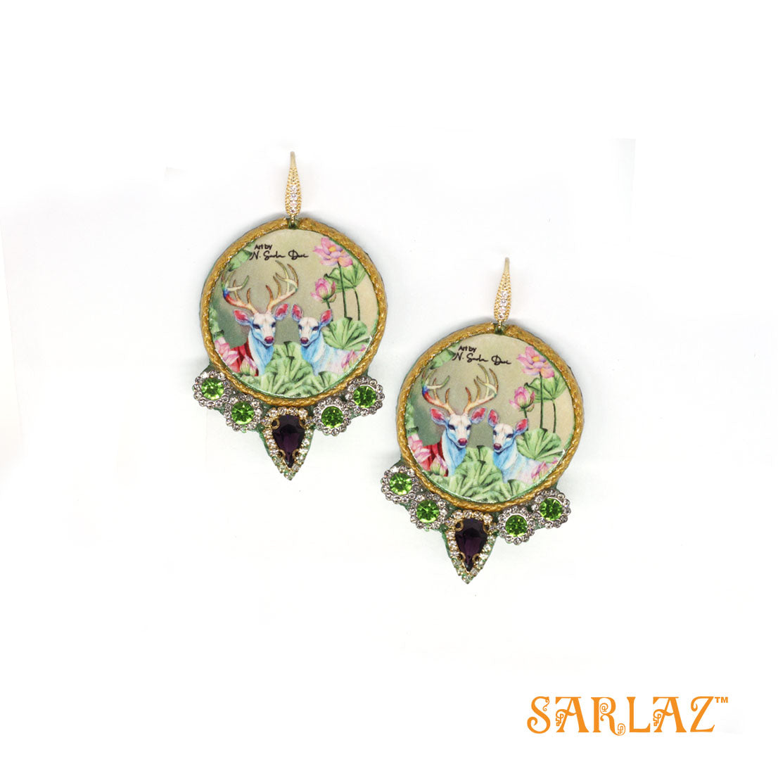 Harina — Circle shape Embellishment — Deer Art Earrings