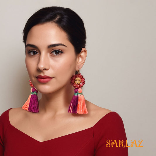 Hemera Flower Statement Earrings — Face Earrings — Tassel Earrings