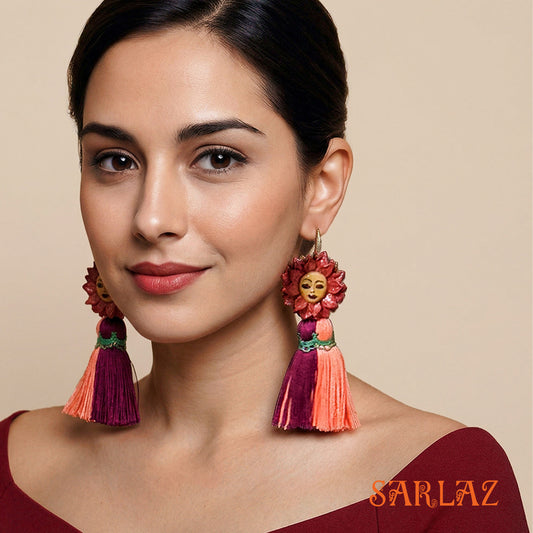 Hemera Flower Statement Earrings — Face Earrings — Tassel Earrings