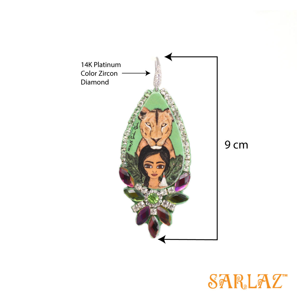 Kalyanee — Rhinestone Teardrop Shape — Lioness Art Earrings