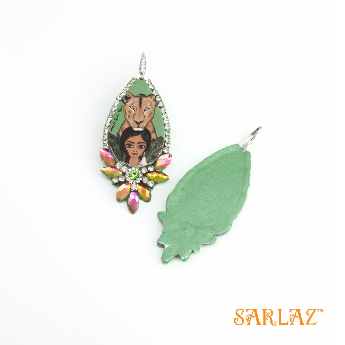 Kalyanee — Rhinestone Teardrop Shape — Lioness Art Earrings