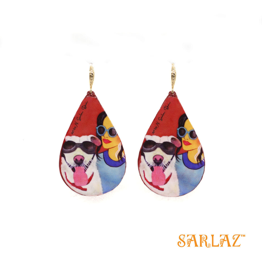 Kanna — Teardrop Shape — Dog Art Earrings