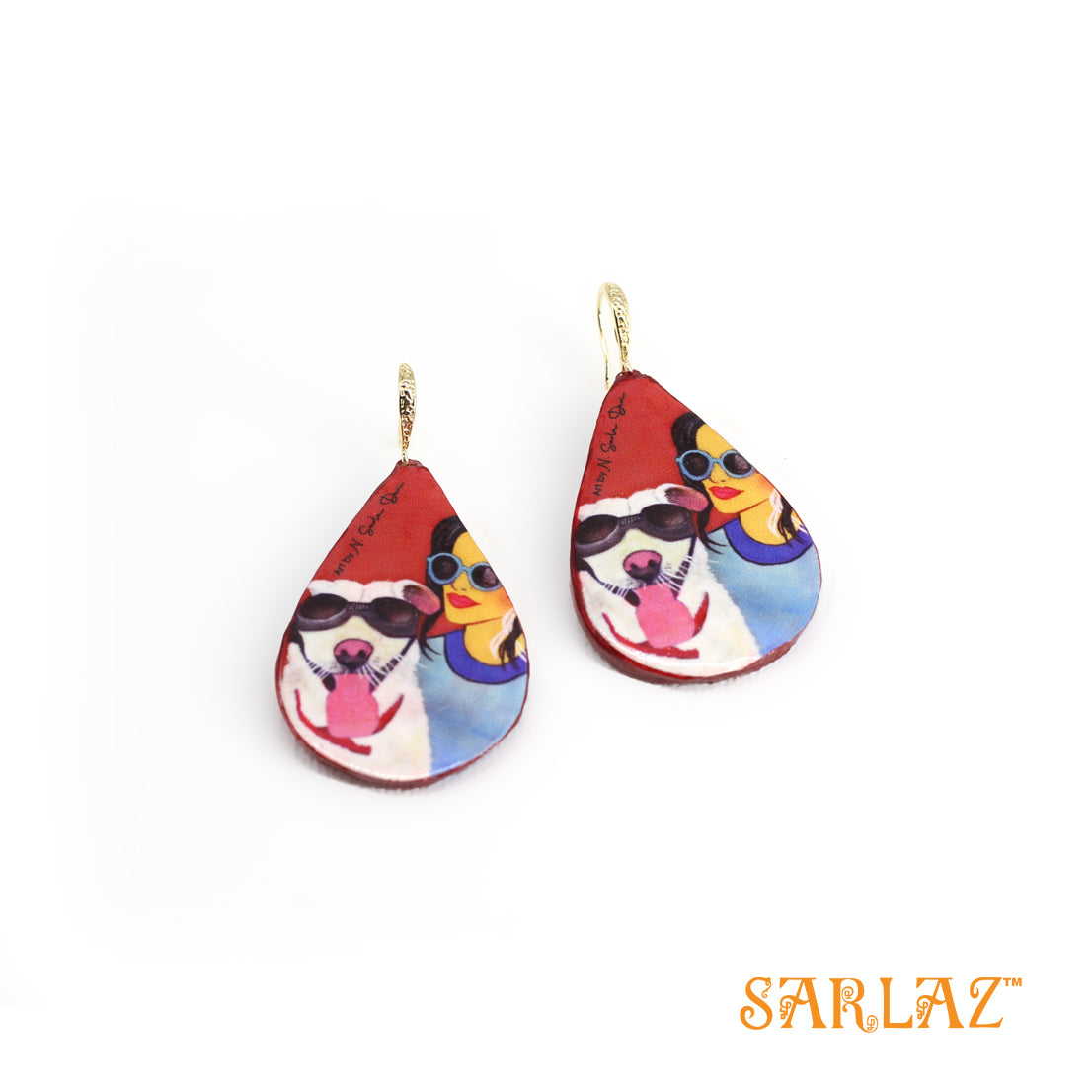 Kanna — Teardrop Shape — Dog Art Earrings