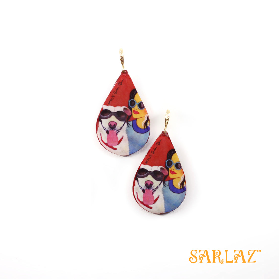 Kanna — Teardrop Shape — Dog Art Earrings