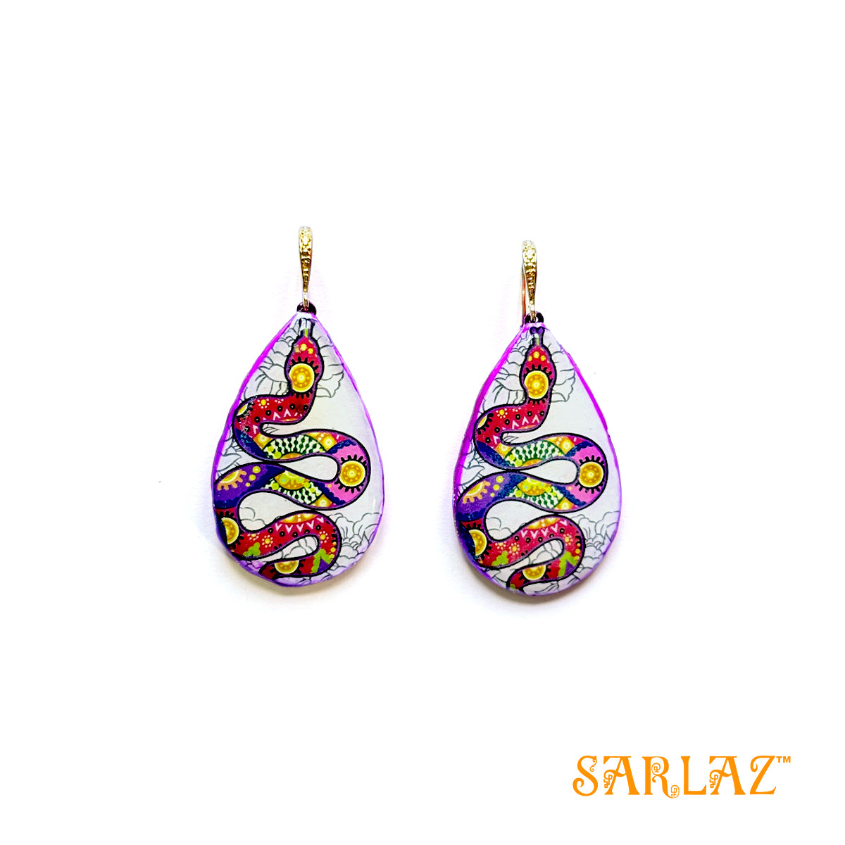 Purple Art Snake — Animal Theme Statement earrings — Heart to heart