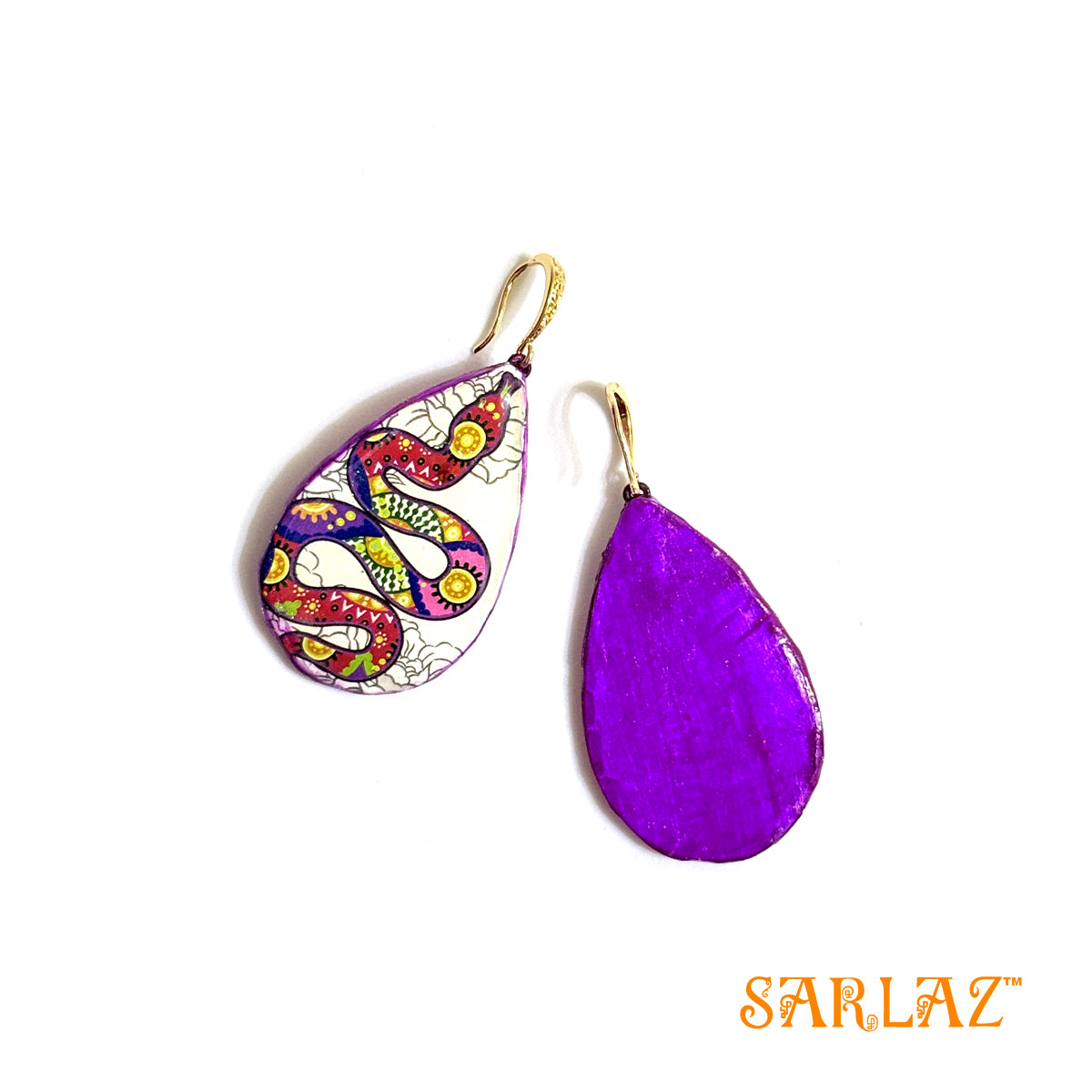 Purple Art Snake — Animal Theme Statement earrings — Heart to heart