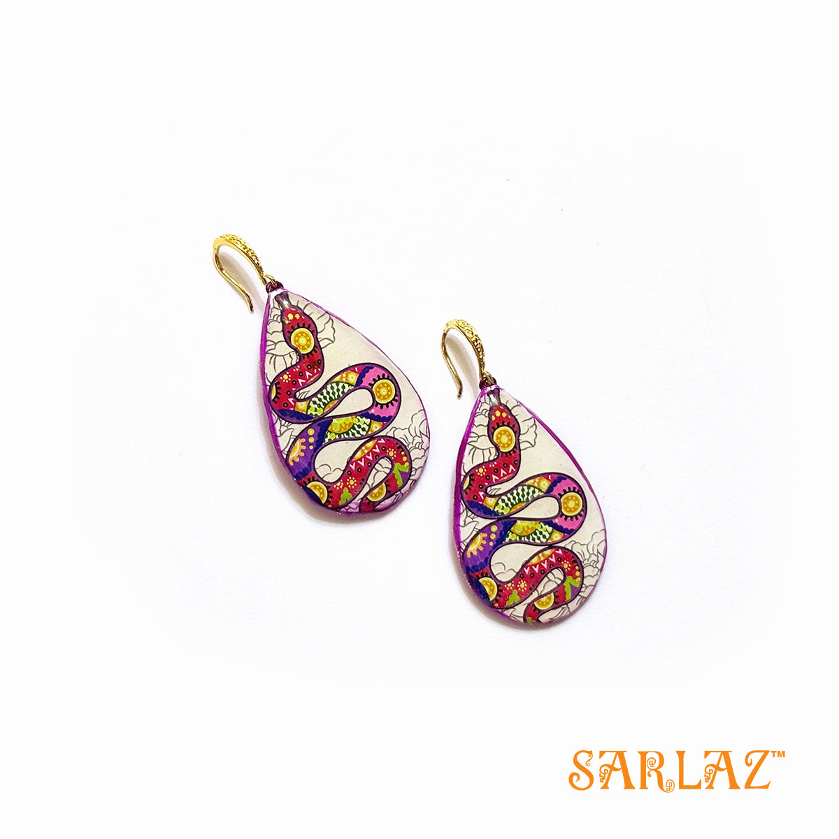 Purple Art Snake — Animal Theme Statement earrings — Heart to heart