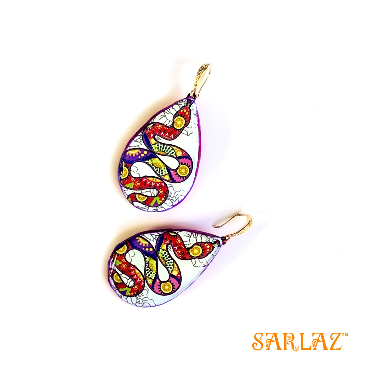 Purple Art Snake — Animal Theme Statement earrings — Heart to heart