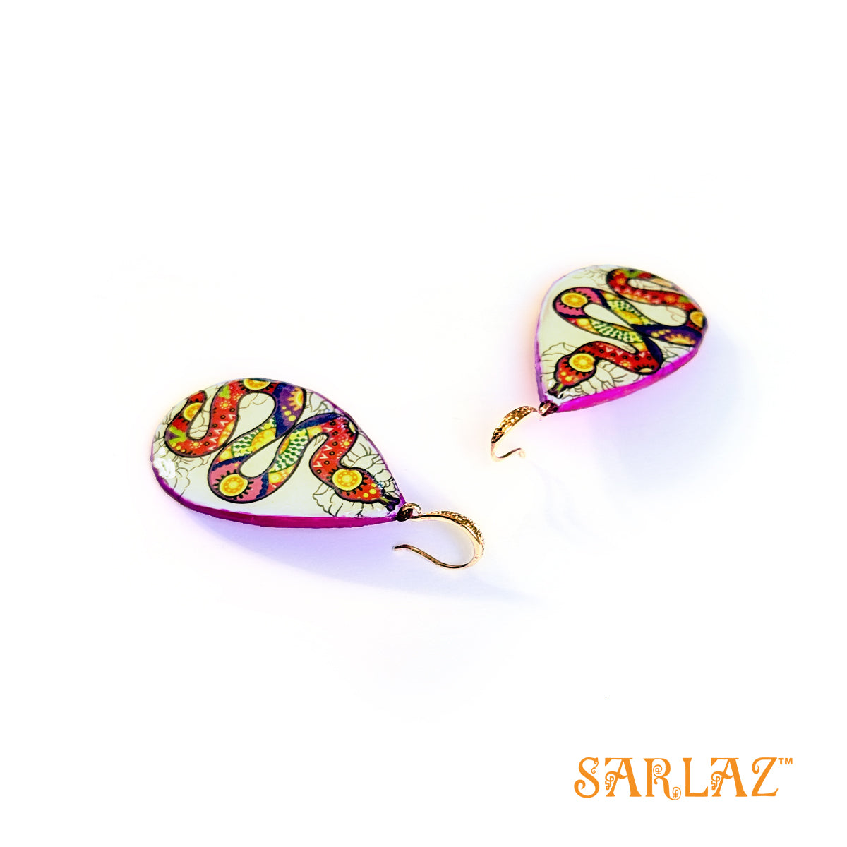 Purple Art Snake — Animal Theme Statement earrings — Heart to heart