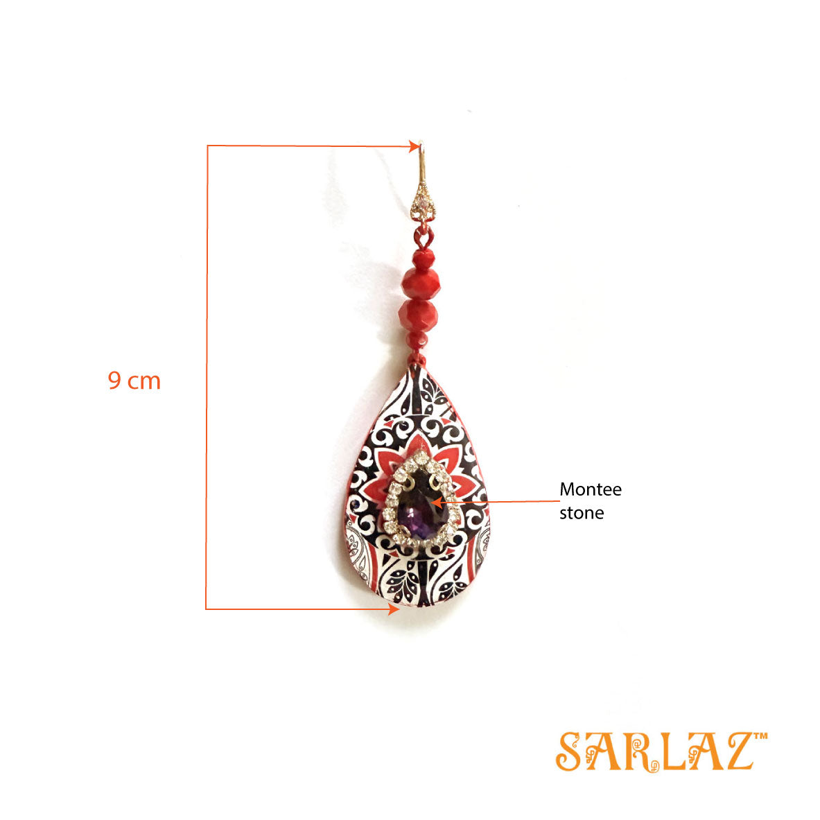 Red Aditi teardrop earrings — Pattern theme jewellery