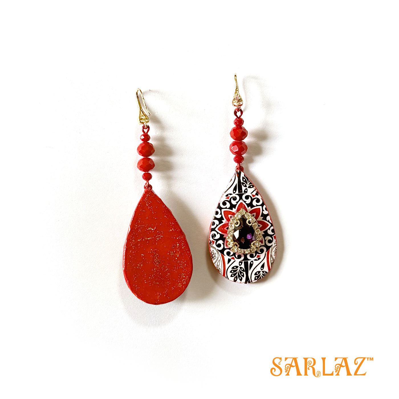 Red Aditi teardrop earrings — Pattern theme jewellery