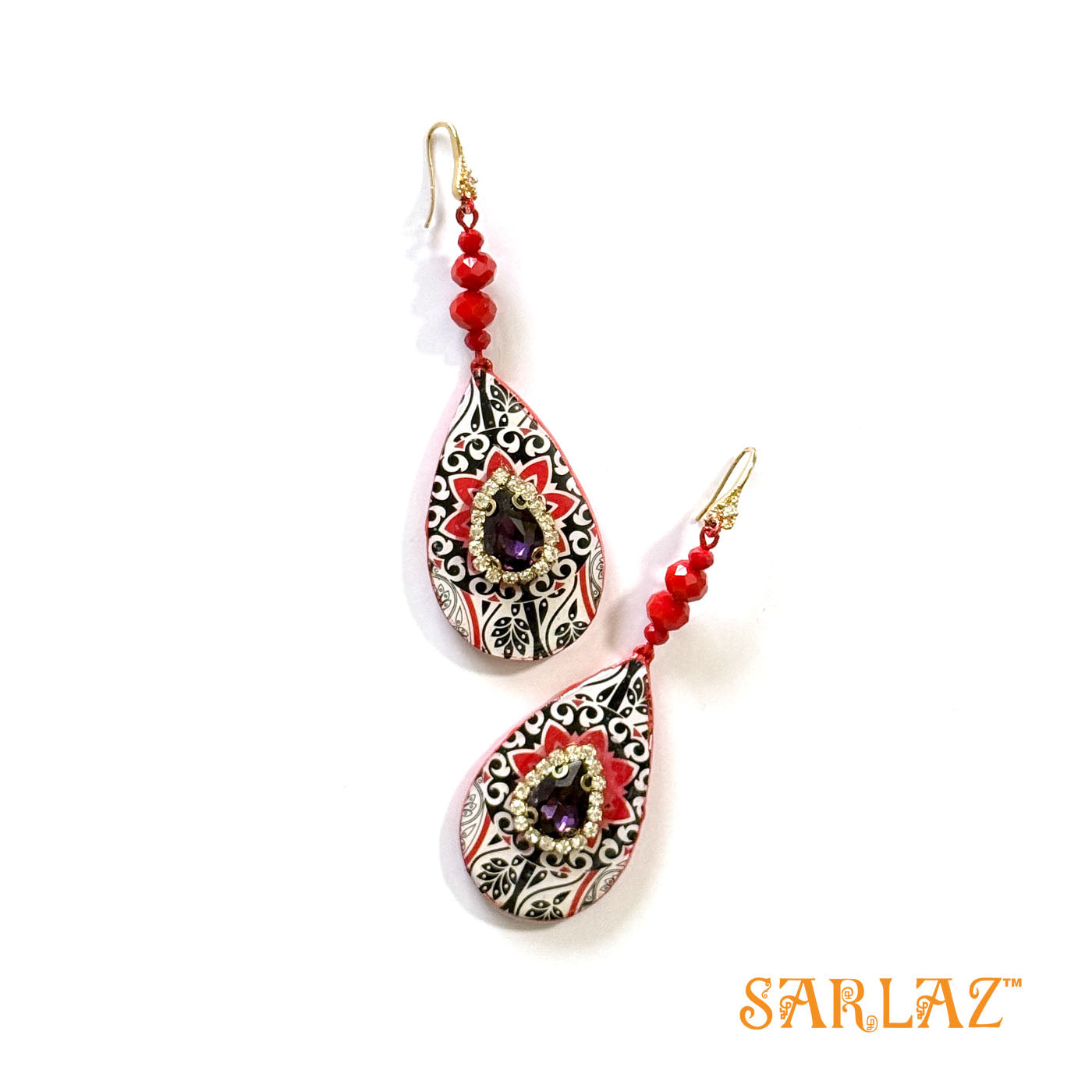 Red Aditi teardrop earrings — Pattern theme jewellery